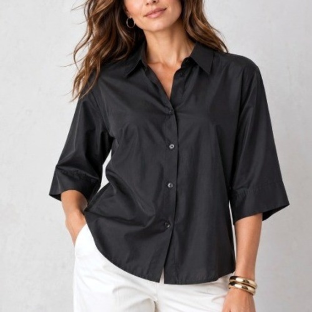 VTG Real Clothes Saks Fifth Avenue Black Structured Silk Minimalist Blouse 14